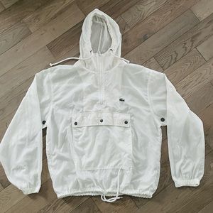 Lacoste Vintage Rain Pullover Hoodie Jacket, Windbreaker, White, Medium